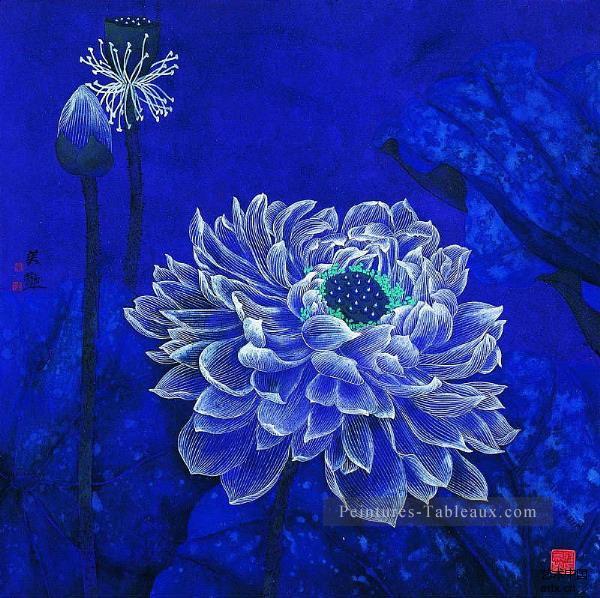 bleu fleurs traditionnelle chinoise Peintures à l'huile